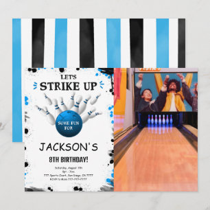 Blue Bowling Photo Invitation