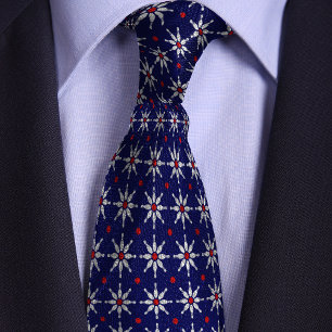 Blue Bowling Pin Flower Pattern Tie