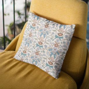 Blue Bows and Blossoms Boho Throw Pillow