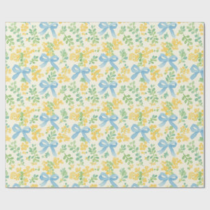 Blue Bows and Yellow Floral Cottagecore Pattern Wrapping Paper