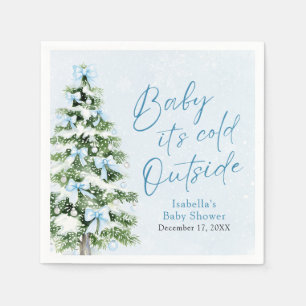 Blue Bows Boy Baby It's Cold Outside Baby Shower Napkin