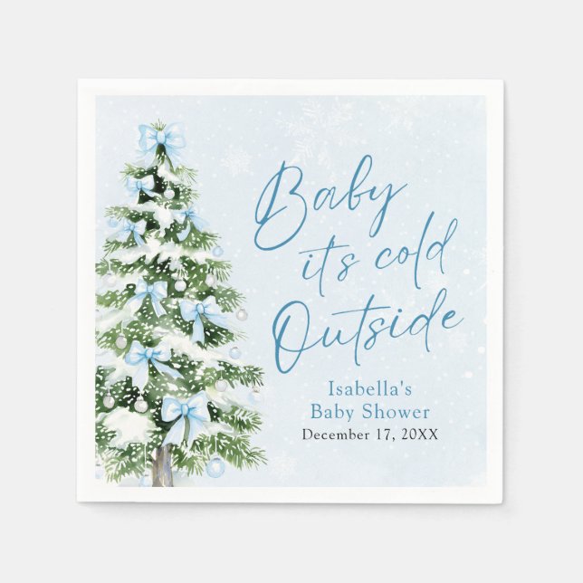 Blue Bows Boy Baby It's Cold Outside Baby Shower Napkin (Front)
