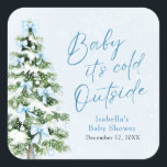 Blue Bows Boy Baby It's Cold Outside Baby Shower Square Sticker<br><div class="desc">The Blue Bows Boy Baby It's Cold Outside Baby Shower Classic Sticker adds a sweet, wintery touch to your baby shower decor! Featuring a soft blue bow and a cozy design, this sticker is perfect for a baby boy’s "Baby It’s Cold Outside" themed shower. Use it on favours, invitations, or...</div>