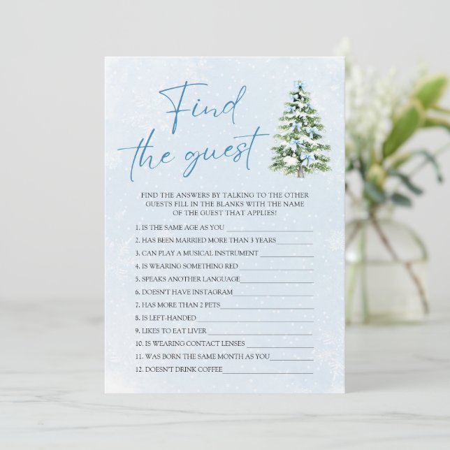 Blue Bows Christmas Find the Guest Baby Shower Invitation (Standing Front)