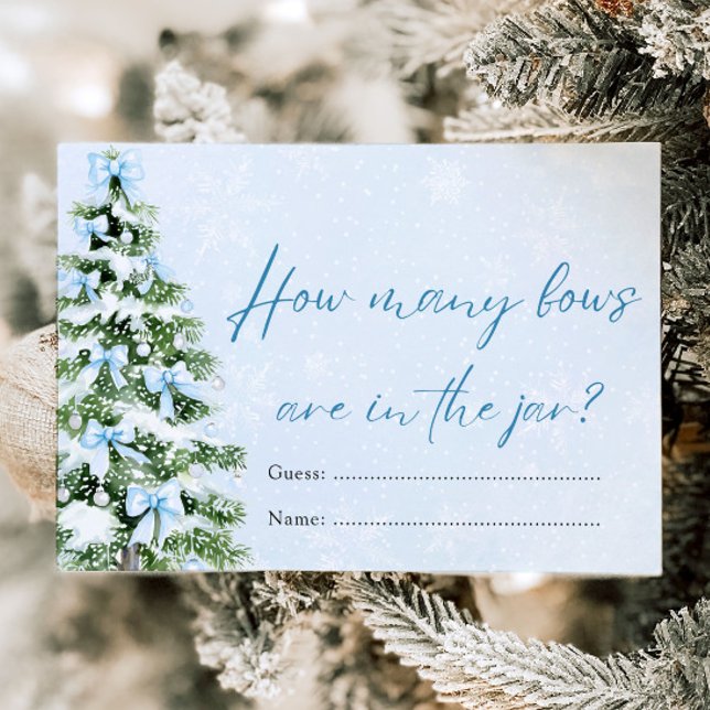 Blue Bows Christmas How Many Bows Baby Shower Game Invitation (Blue Bows Christmas How Many Bows Baby Shower Game)