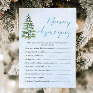 Blue Bows Christmas Nursery Rhyme Quiz Baby Shower Invitation