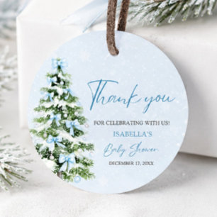 Blue Bows Christmas Tree Boy Winter Baby Shower Favour Tags