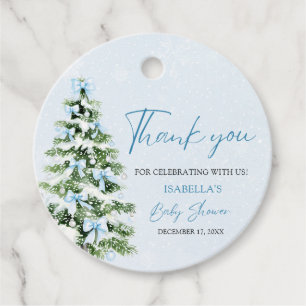 Blue Bows Christmas Tree Boy Winter Baby Shower Favour Tags