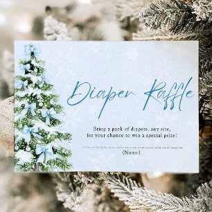 Blue Bows Christmas Tree Diaper Raffle Baby Shower Invitation