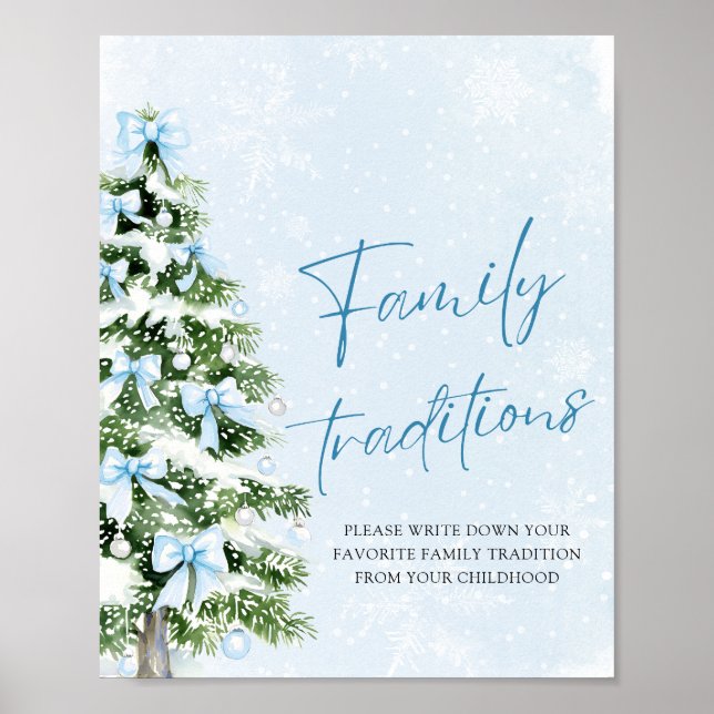 Blue Bows Christmas Tree Family Traditions Game Poster (Front)