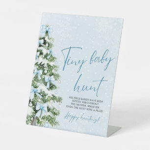 Blue Bows Christmas Tree Tiny Baby Hunt Game Pedestal Sign