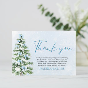 Blue Bows Christmas Tree Winter Thank you card