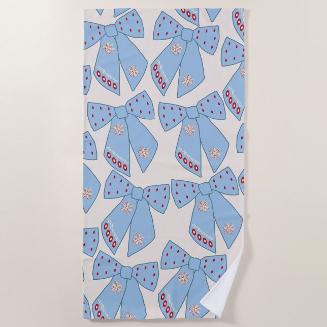 Blue Bows Coquette Beach Towel (Front)
