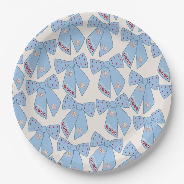 Blue Bows Coquette Paper Plate (Front)