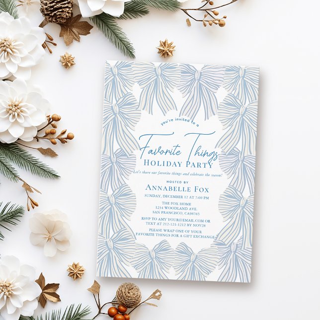 Blue Bows Favourite Things Christmas Holiday Party Invitation (Creator Uploaded)
