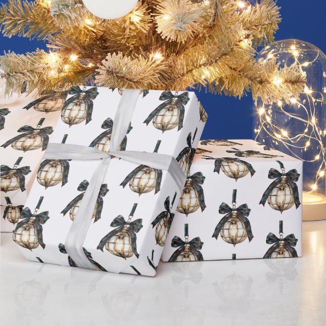 Blue bows Ornaments Christmas Wrapping Paper (Holidays)