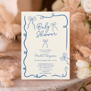 Blue bows ribbon illustrations Baby shower Invitation