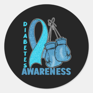 Blue Boxing Gloves Ribbon Diabetes Awareness 1  Classic Round Sticker