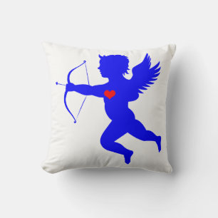 Blue Boy Angel Red Heart Throw Pillow