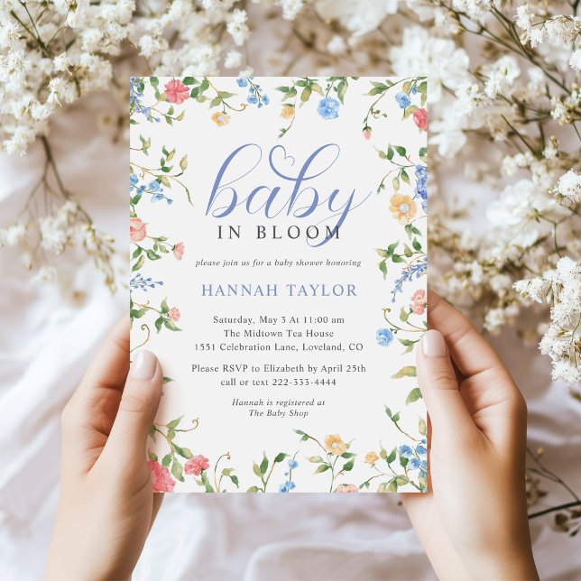 Blue Boy Baby in Bloom Baby Shower Invitation (Creator Uploaded)