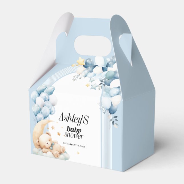 Blue Boy Baby Shower Bears and Balloons Favour Box (Front Side)