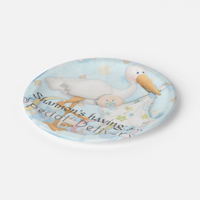 Blue Boy Baby Shower Party Paper Plates (Angled)