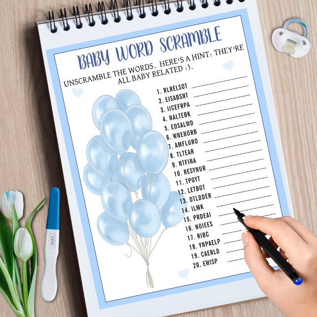 Blue Boy Balloon Word Scramble Baby Shower Game (Blue Boy Balloon Word Scramble Baby Shower Game)