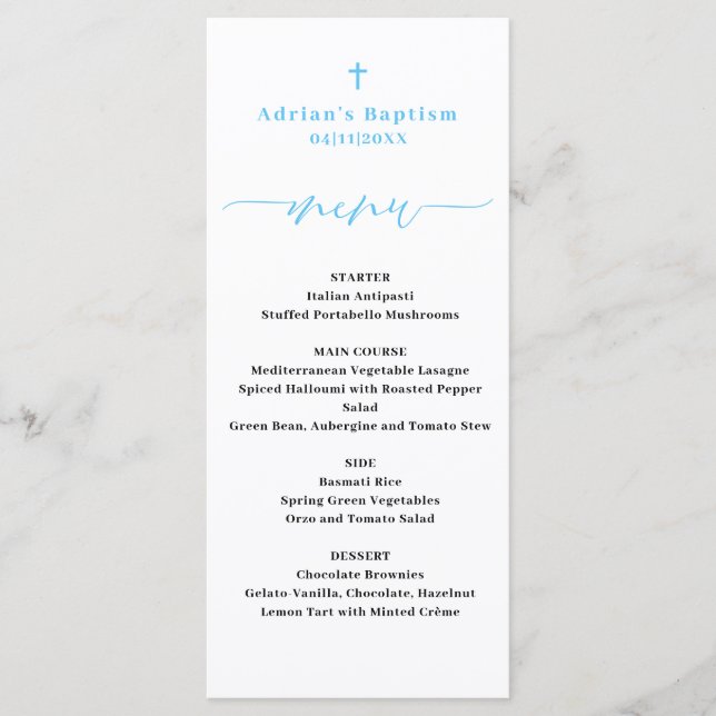 Blue Boy Baptism Menu (Front)