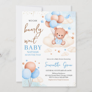 Blue Boy Boho Bear Baby Shower Invitation