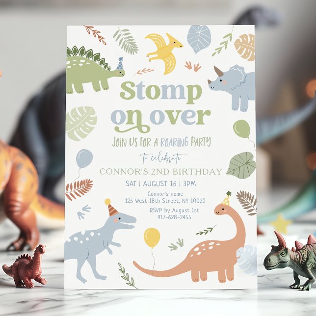 Blue Boy Boho Dinosaur Birthday Invitation (Stomp, chomp, and roar! Adorable boho dinosaur birthday theme 🦖🎈
)