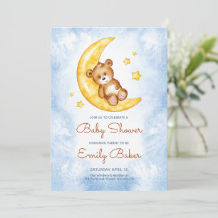 Blue Boy Boho Teddy Bear Baby Shower Invitation 
