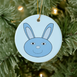 Blue Boy Bunny Face Custom Name Christmas Ceramic Ornament