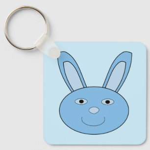 Blue Boy Bunny Face Spring Easter Baby Shower Keychain