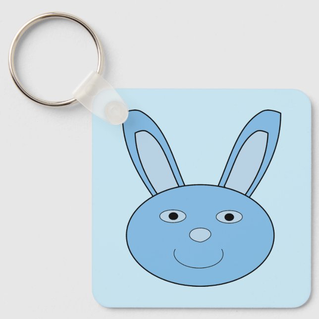 Blue Boy Bunny Face Spring Easter Baby Shower Keychain (Front)