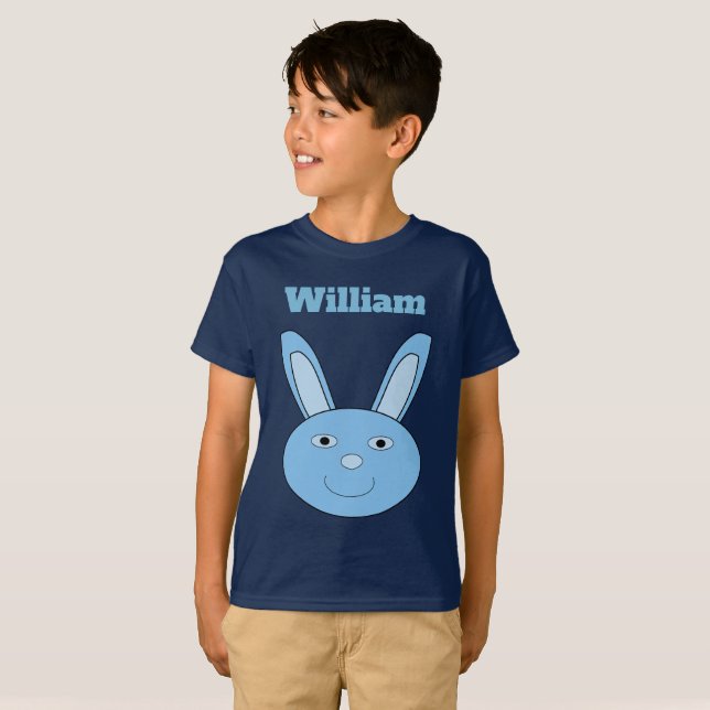 Blue Boy Bunny Face Spring Easter Custom Name T-Shirt (Front Full)