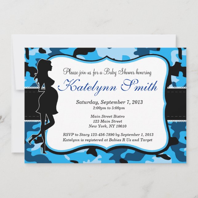 Blue Boy Camouflage Baby Shower Invitation (Front)