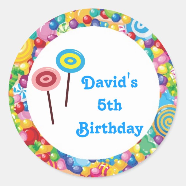 Blue Boy Candy Shop Birthday Party Favour Labels (Front)
