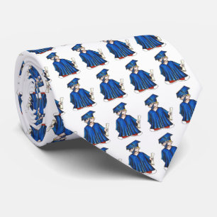 Blue Boy Cap Gown Diploma Grad School Graduation Tie