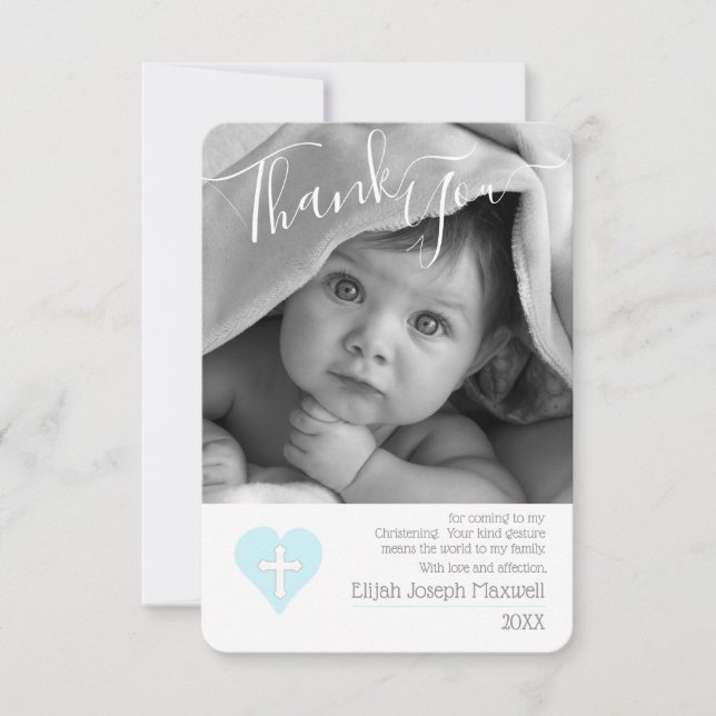 Blue Boy Christening Baptism Photo Thank You (Front)
