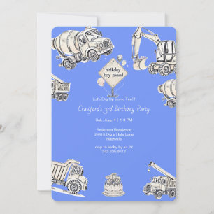 Blue Boy Construction Birthday Party Invitation