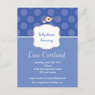 Blue Boy - Cute dots and bird baby shower invites