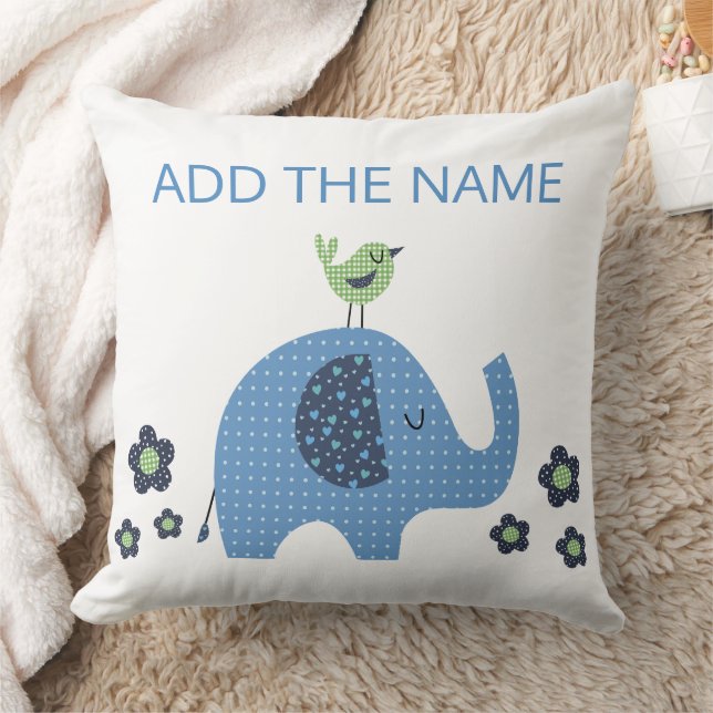 Blue Boy Cute Elephant Baby shower Jeter Oreiller (Couverture)