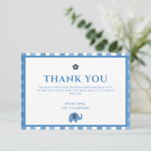 Blue Boy Cute Elephant Thank You Baby Shower Card