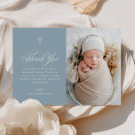 Blue Boy Elegant Cross Calligraphy Photo Baptism Thank You Card<br><div class="desc">Blue Boy Elegant Cross Calligraphy Photo Baptism Thank You Card features a delicate modern cross,  paired with modern type and beautiful calligraphy script.</div>