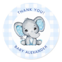 Blue Boy Elephant Baby Shower Favour Sticker