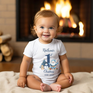 Blue Boy First Christmas  Baby Bodysuit