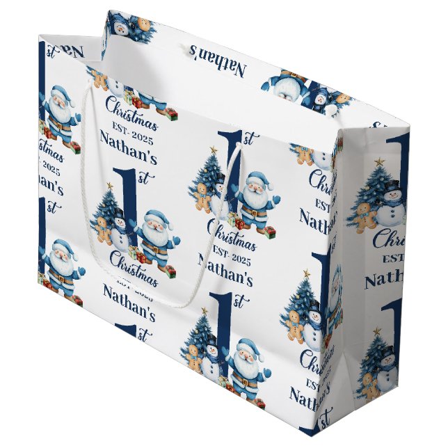Blue Boy First Christmas  Large Gift Bag (Front Angled)