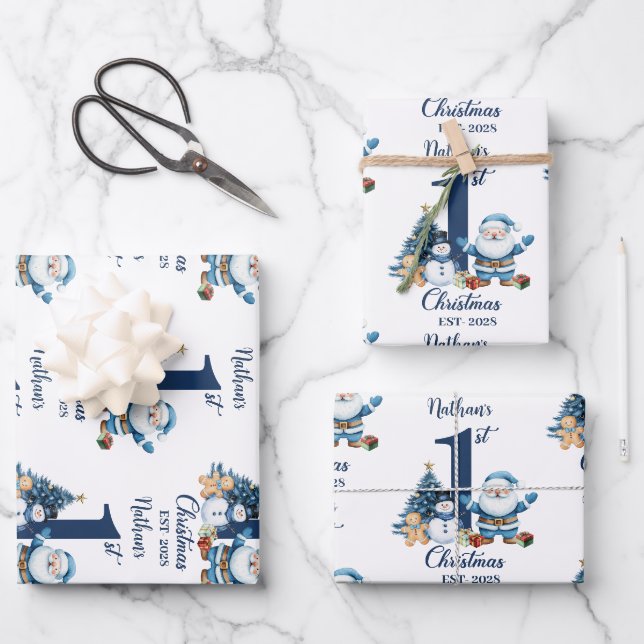 Blue Boy First Christmas  Wrapping Paper Sheet (Front)