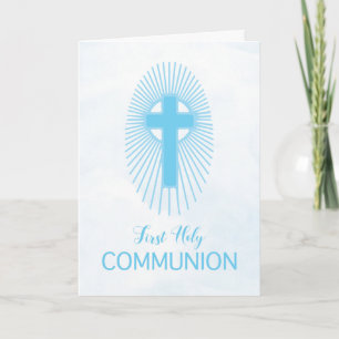 Blue Boy First Holy Communion Cross Host Rays Card