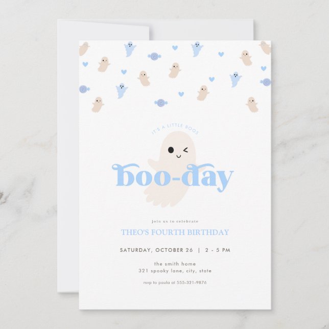 Blue Boy Ghost Halloween Invitation d'anniversaire (Devant)